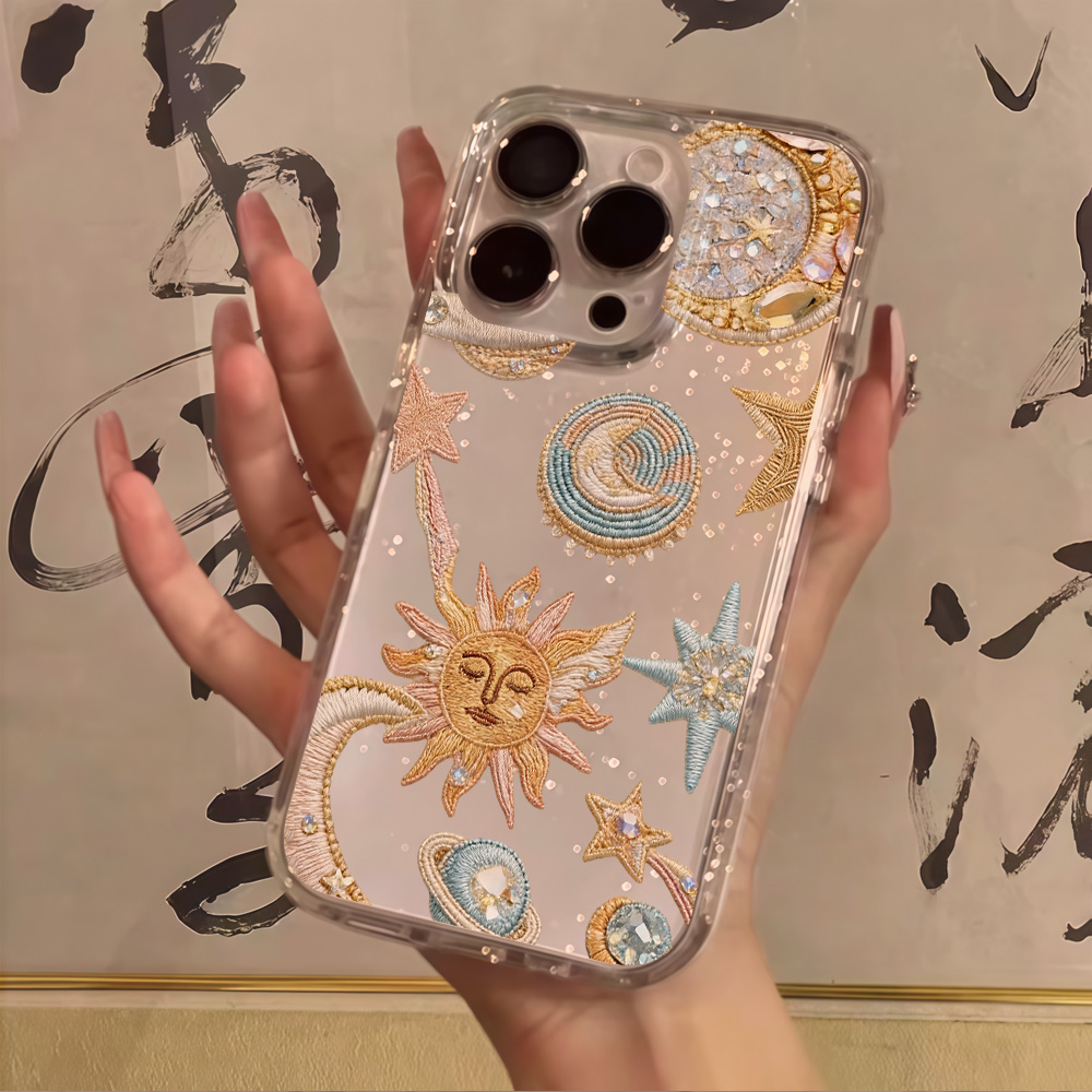 Glitter Shockproof Case - Yaratıcılık Yıldızları Ay Şeffaf Simli Telefon