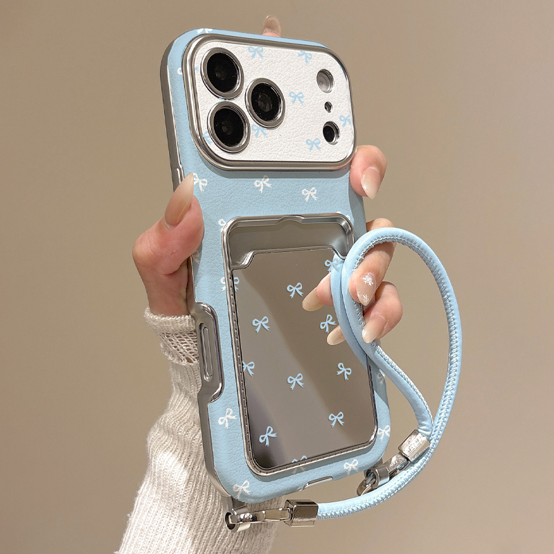 Phone Cases With Wallet - Sevimli Fiyonklu Aynalı Kartlıklı Telefon Kılıfı