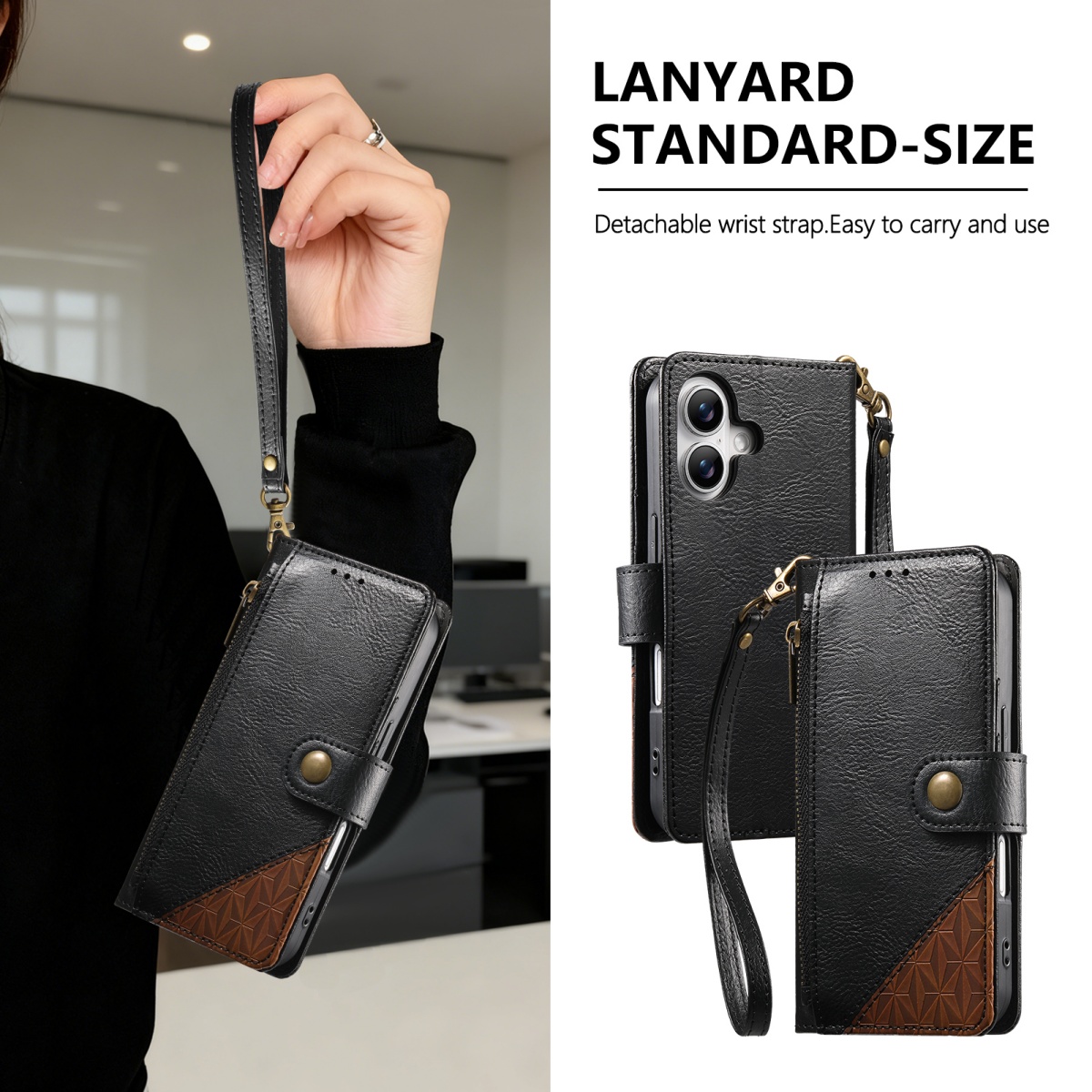 Flip Leather Case - PU Deri Fermuarlı Bileklik Askılı Cüzdan