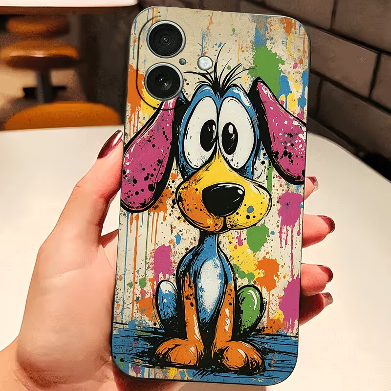 Phone Cases Iphone 15 Pro Max - Graffiti Renkli Köpek Yavrusu TPU Telefon