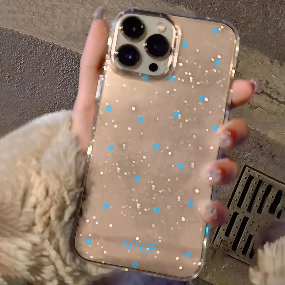 Glitter Shockproof Case - Lüks Sade Puantiyeli Şeffaf Simli Telefon