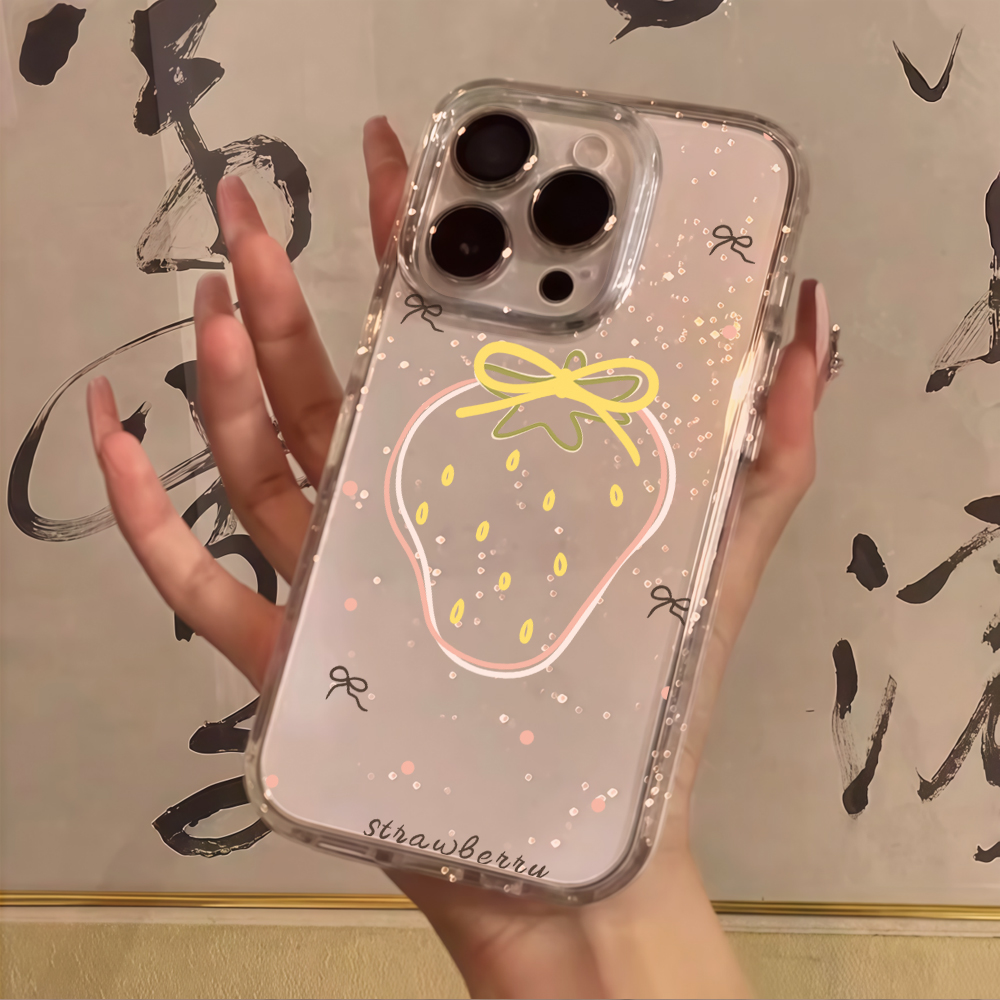 Glitter Shockproof Case - Lüks Sevimli Karpuz Desenli Şeffaf Simli