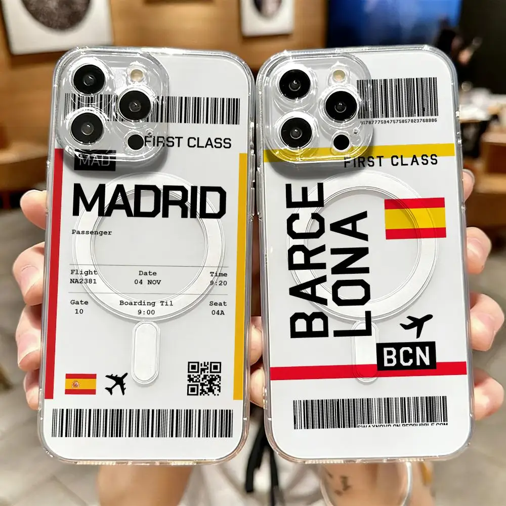 Phone Cases Transparent - İspanya Seyahat Uçak Bileti Desenli iPhone