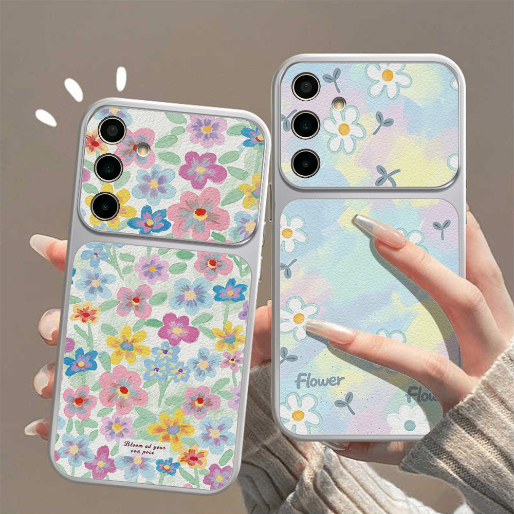 Phone Cases Samsung S25 Ultra - Renkli Çiçek Desenli Deri Telefon Kılıfı