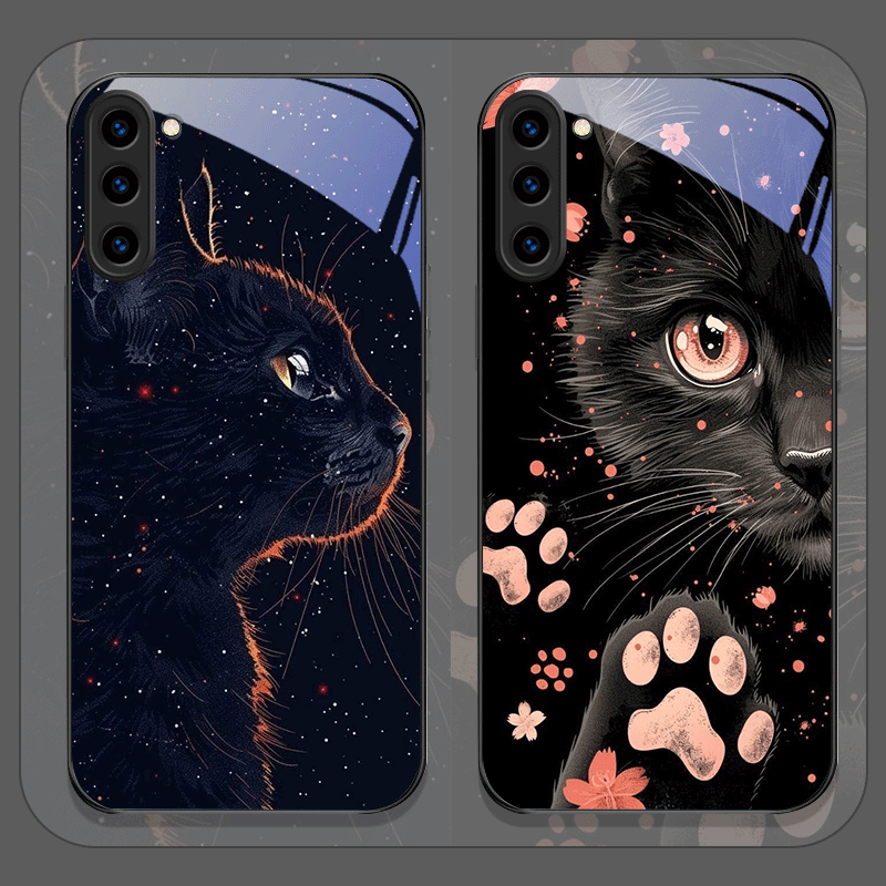 Phone Cases Cat - Siyah Kişilik Havalı Kedi Temperli Cam