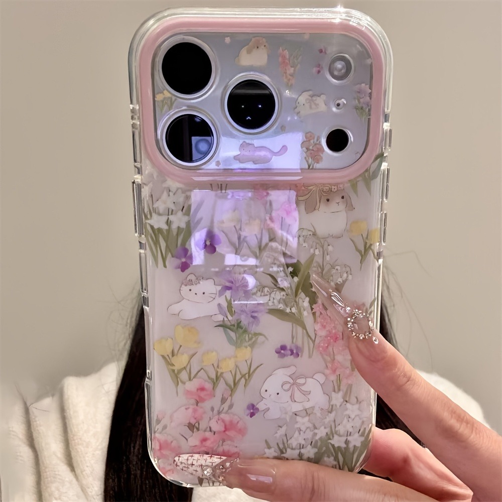 Phone Cases With Wallet - Sevimli Kedi Renkli Çiçek Desenli Koruyucu