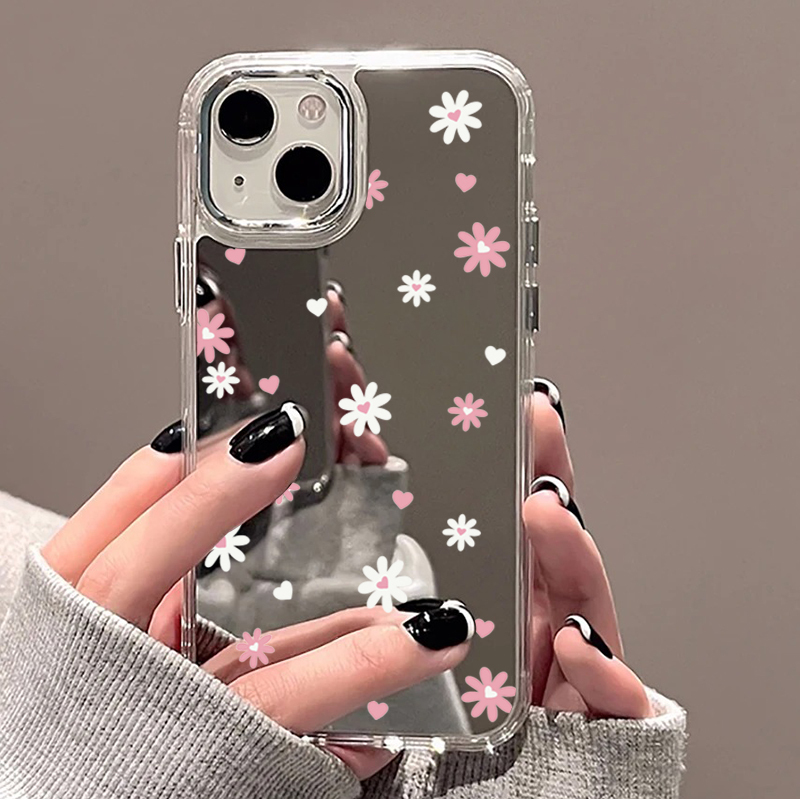 Phone Cases Transparent - Çiçekli Lale Kiraz Desenli Aynalı Telefon