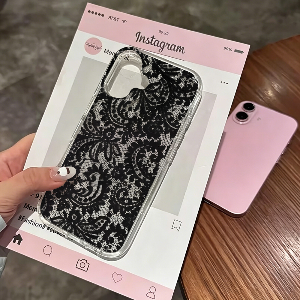 Glitter Shockproof Case - Dantel Çiçekli Şeffaf Telefon Kılıfı iPhone