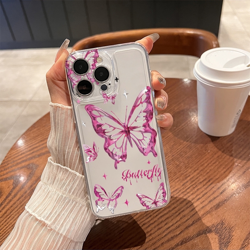 Glitter Shockproof Case - Y2K Simli Kelebek Desenli Telefon Kılıfı