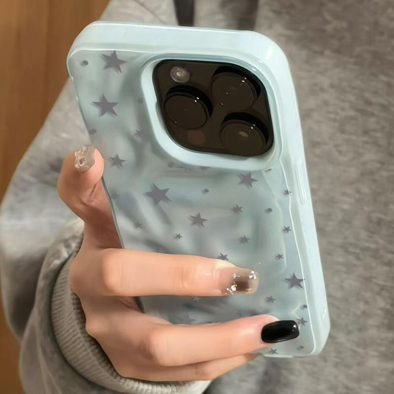Phone Cases Cat - Minimalist Gri-Mavi Yıldız Dalga Dokulu Telefon