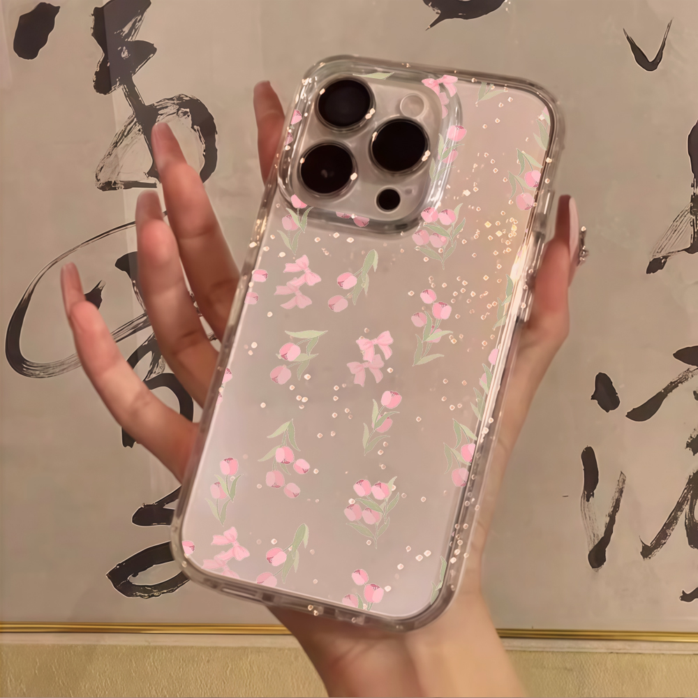 Lüks Mavi Çiçekli Şeffaf Simli - Glitter Shockproof Case incelemesi ve fiyatı