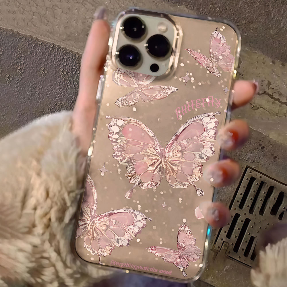 Pembe Kelebek Şeffaf Simli Tel - Glitter Shockproof Case incelemesi ve fiyatı