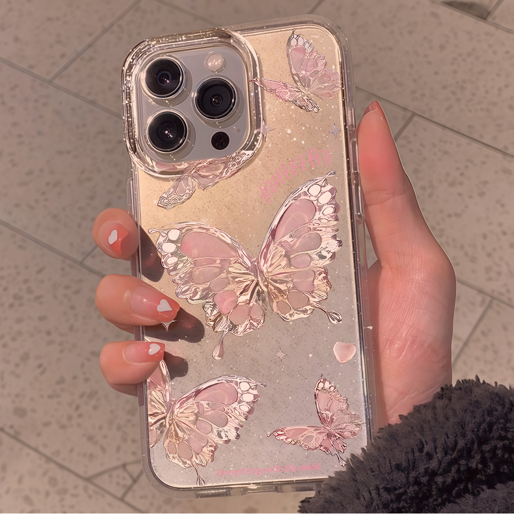 Pembe Kelebek Şeffaf Simli Tel - Glitter Shockproof Case incelemesi ve fiyatı