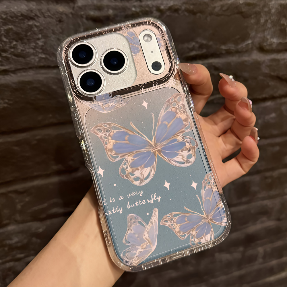 Lüks Mavi Kelebek Şeffaf Simli - Glitter Shockproof Case incelemesi ve fiyatı