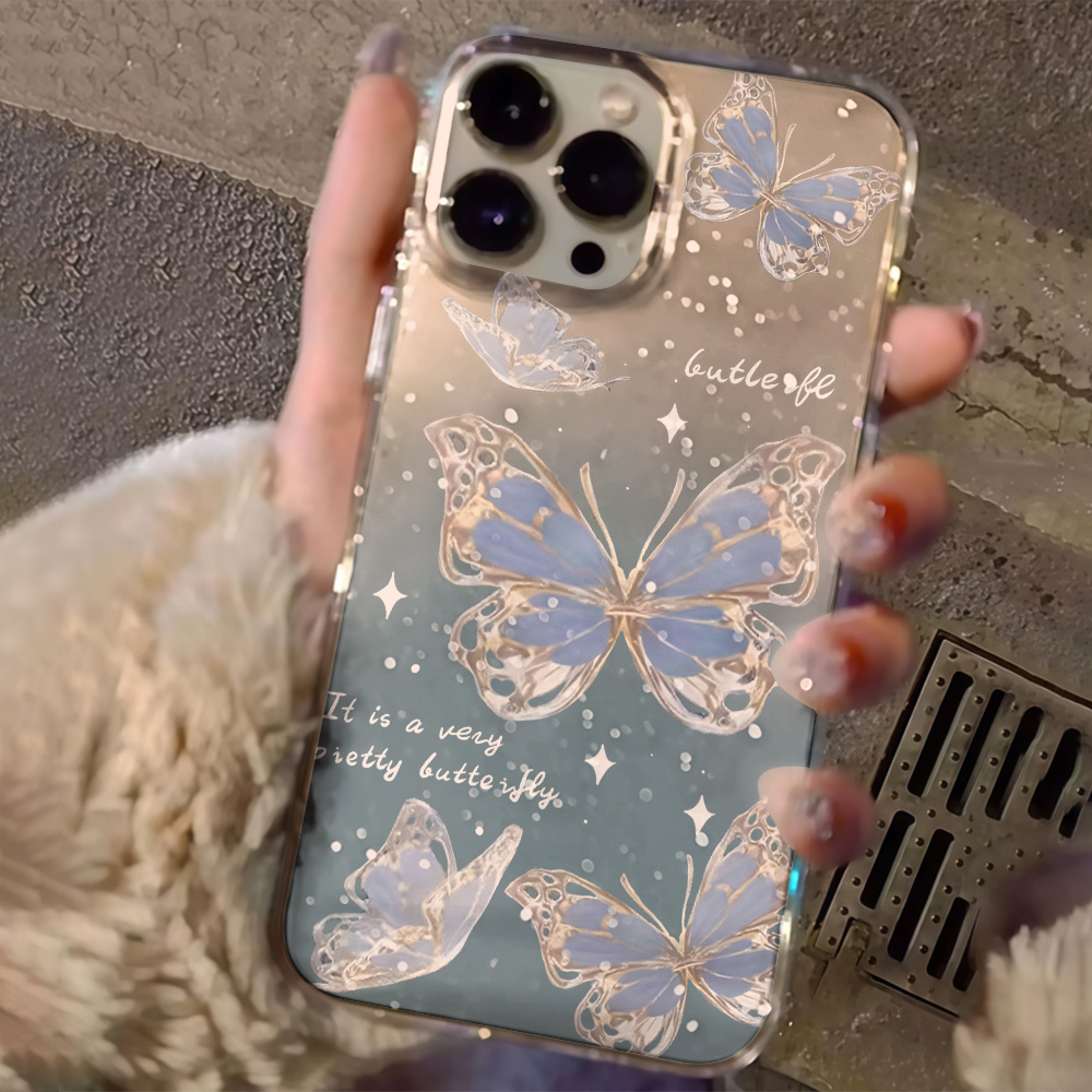 Lüks Mavi Kelebek Şeffaf Simli - Glitter Shockproof Case incelemesi ve fiyatı
