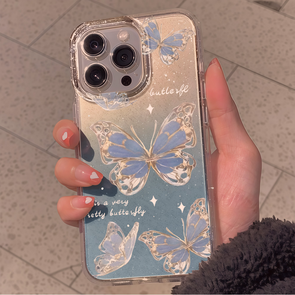 Lüks Mavi Kelebek Şeffaf Simli - Glitter Shockproof Case incelemesi ve fiyatı